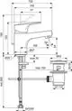 Waschtischarmatur von Ideal Standard mit Metall-Ablaufgarnitur, eingebauter Auslaufhöhe von 106 mm, dargestellt in technischen Zeichnungen mit Maßen und Installationshinweisen.